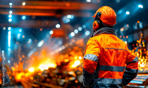 steel foundry worker in protective clothing