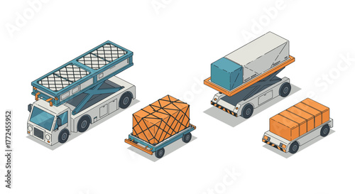 Isometric cargo transport trucks for airport logistic operations