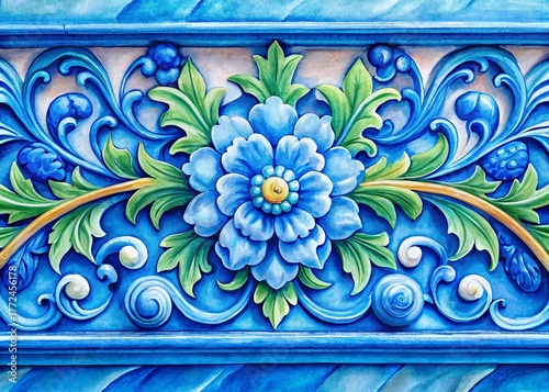 Blue Watercolor Floral Decoration: Elegant Architectural Photography