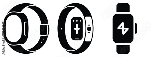fitness tracker minimal icon set, black color and white background