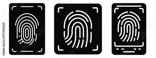fingerprint scanner minimal icon set, black color and white background