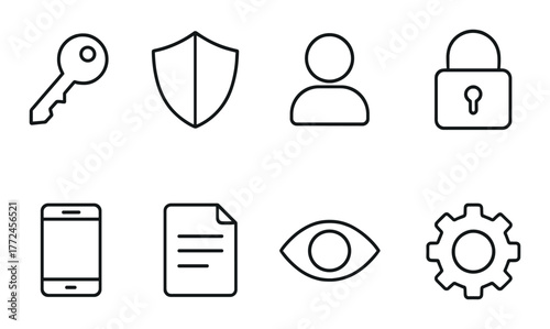 Symbolic icons for security, privacy, and technology concepts