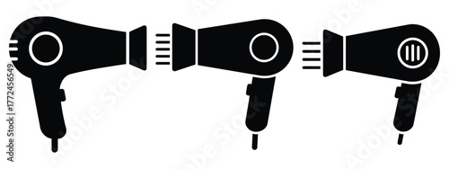 hair dryer minimal icon set, black color and white background