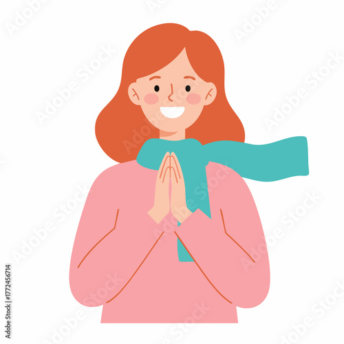 Flat Handdrawn Friendly Female Character with Scarf Illustration Design