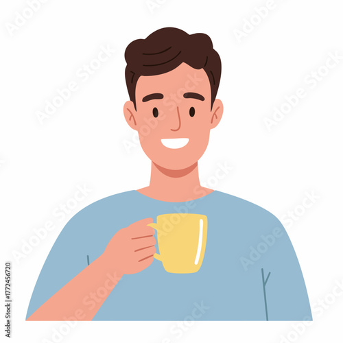 Minimalist Flat Style Man Holding a Cup of Coffee Character Illustration