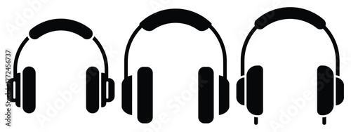 headphones minimal flat icon set, black color and white background