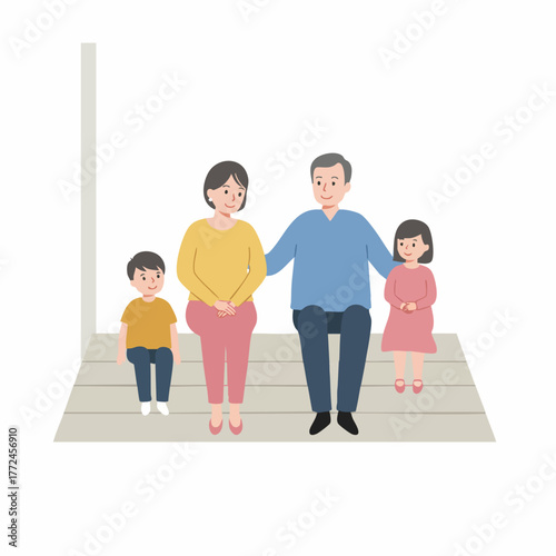 Flat Style Illustration of a Loving Family Portrait on Platform