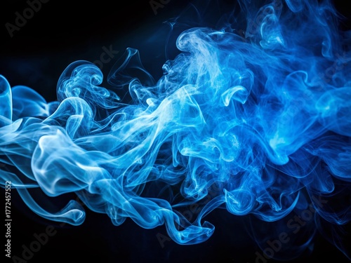 Bright Blue Smoke Swirls Isolated on Black Background - Long Exposure Photography