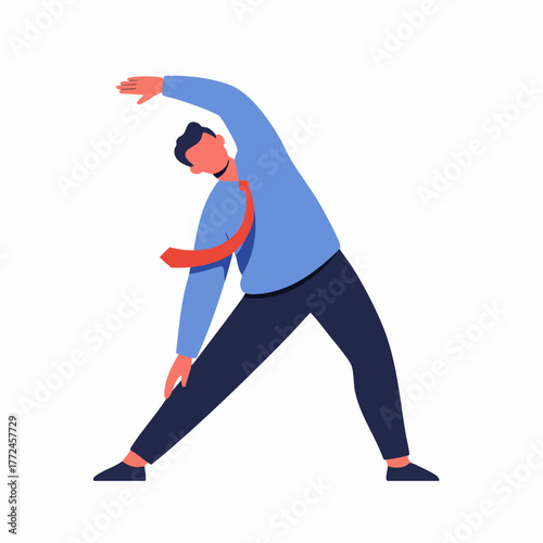 Flat Simple Businessman Stretching Exercise Routine in Office Illustration