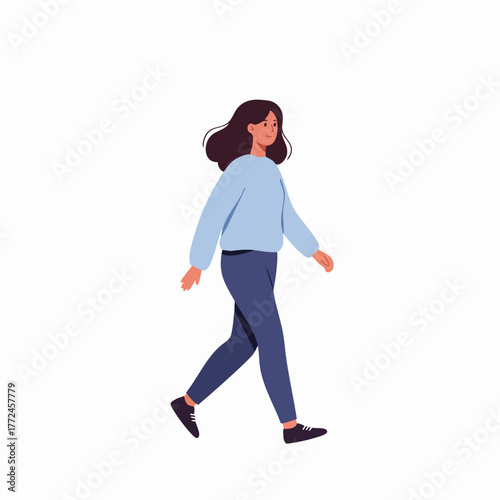 Flat Style Detailed Woman Walking Character Animated Illustration