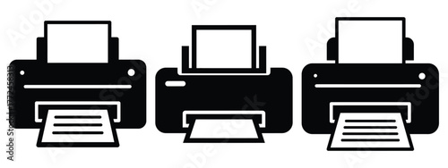 printer minimal flat icon set, black color and white background