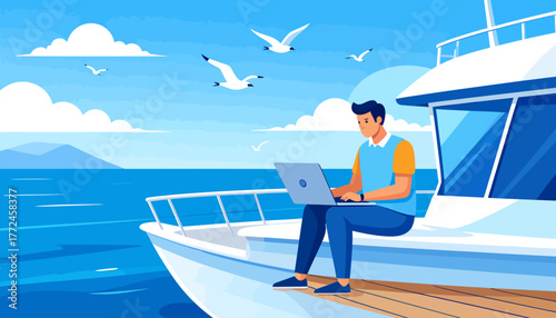 Work from anywhere Remote work on a boat, enjoying the freedom of digital nomad life