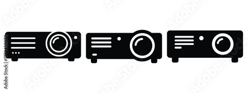 projector minimal flat icon set, black color and white background