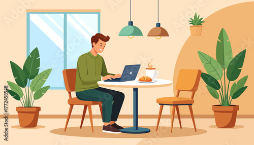 Illustration of a freelancer enjoying a comfortable setup for remote work, highlighting the benefits of the work from anywhere culture