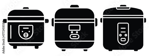 rice cooker minimal icon set, black color and white background