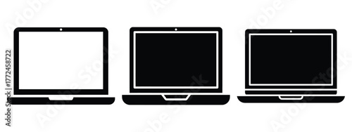laptop minimal flat icon set, black color and white background