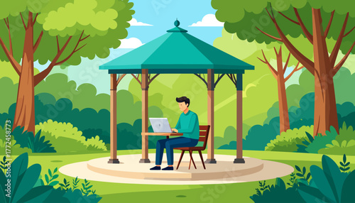 Remote Work Embrace the Freedom of Work from Anywhere in a Tranquil Park Setting