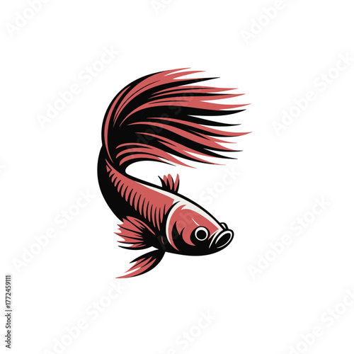 Dynamic Betta Fish Vector Logo with Waving FinsDynamic Betta Fish Vector Logo with Waving Fins