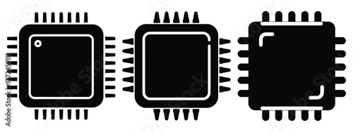 microchip minimal flat icon set, black color and white background