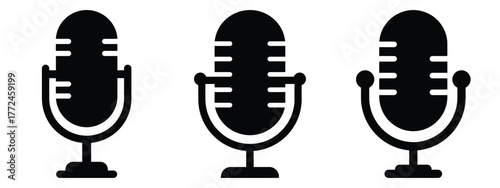 microphone minimal flat icon set, black color and white background