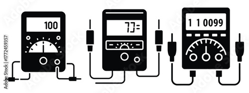 multimeter minimal flat icon set, black color and white background