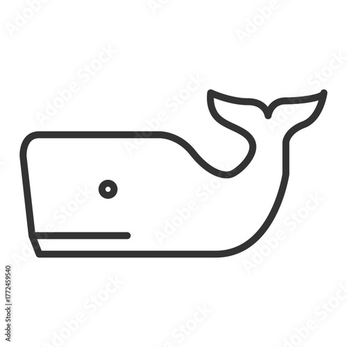A stylized whale icon with a simple outline It has a rounded body a dot eye and a tail with curved flukes