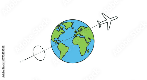 Airplane flying around the world illustration, travel, aviation, globe, transportation, journey