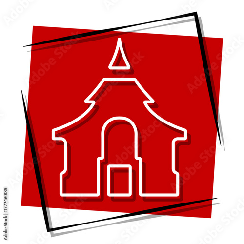 buddhism red banner in a frame. Vector illustration on a white background.
