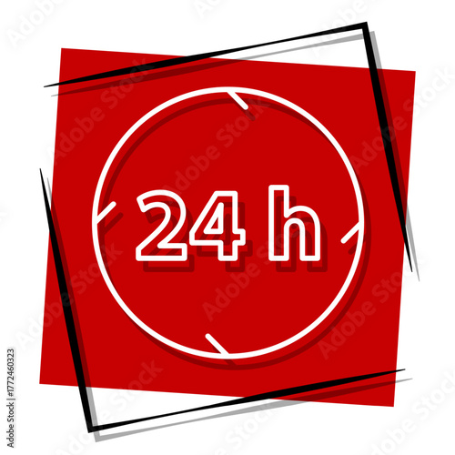 24 7 red banner in a frame. Vector illustration on a white background.