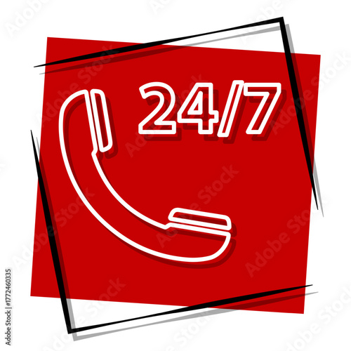 24 7 red banner in a frame. Vector illustration on a white background.