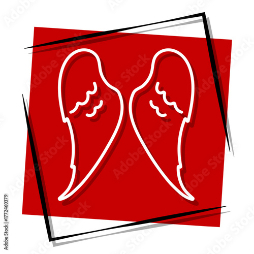wings angel red banner in a frame. Vector illustration on a white background.