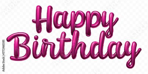 realistic 3d HAPPY BIRTHDAY  typography made by with  different color foil balloons isolated on transparent background