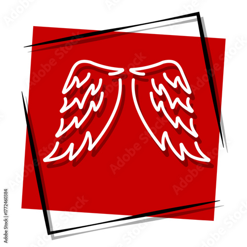 wings angel red banner in a frame. Vector illustration on a white background.