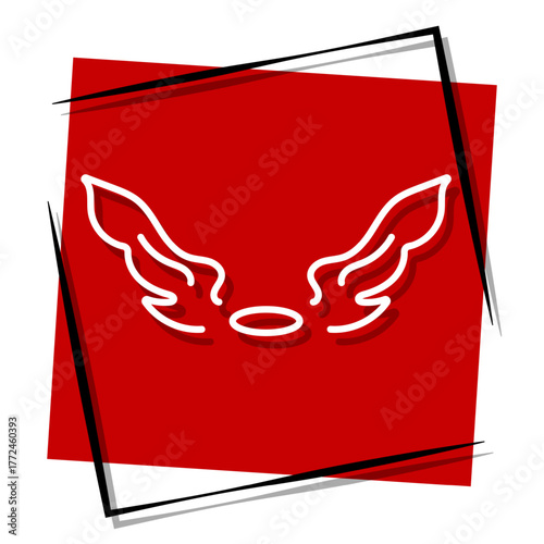 wings angel red banner in a frame. Vector illustration on a white background.