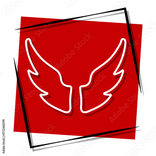 wings angel red banner in a frame. Vector illustration on a white background.