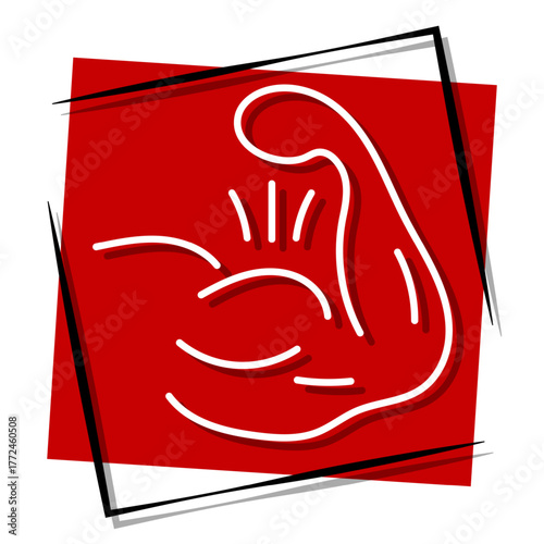 biceps red banner in a frame. Vector illustration on a white background.