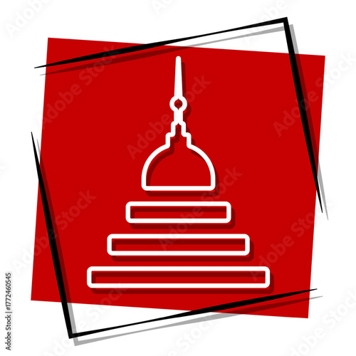 buddhism red banner in a frame. Vector illustration on a white background.