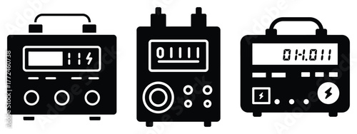 voltage converter minimal icon set, black color and white background