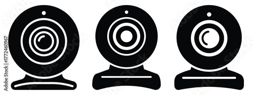 webcam minimal flat icon set, black color and white background