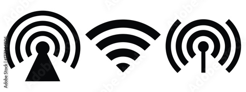 wireless signal minimal icon set, black color and white background
