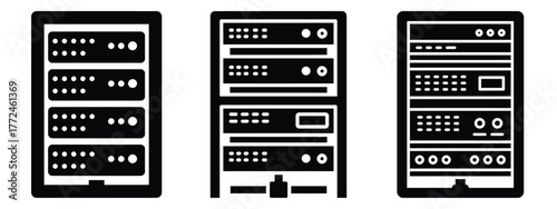 server rack minimal icon set, black color and white background