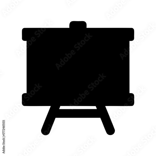 Black and white silhouette of a blank art easel stand, education tool