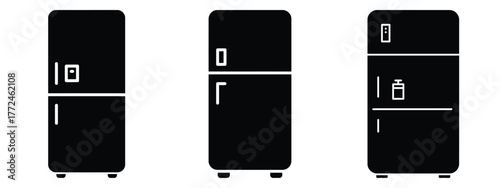 smart refrigerator minimal icon set, black color and white background