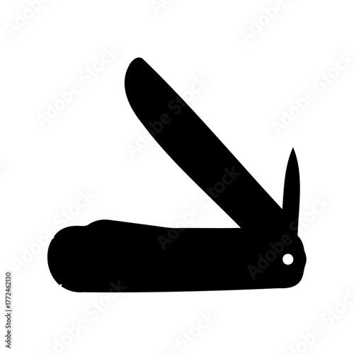 Swiss Army Knife Silhouette with Two Open Blades on a White Background