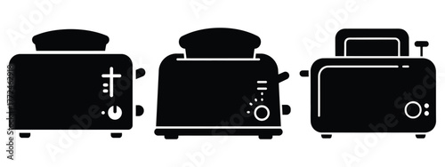 toaster minimal flat icon set, black color and white background