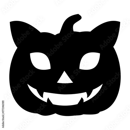 Logo con silueta de cabeza de gato como calabaza de Halloween para tarjetas y felicitaciones de Halloween