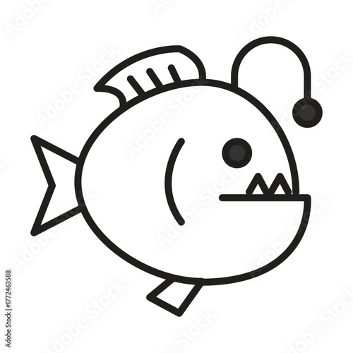 Blacklined anglerfish cartoon with prominent teeth  dangling light