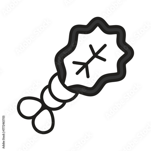 Cartoonstyled tempura shrimp gray outline leafshaped tail with twiglike venation