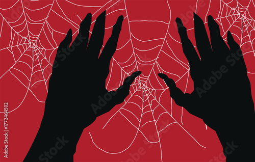 Trapped in Threads Dark Hands and Spider Webs halloween theme