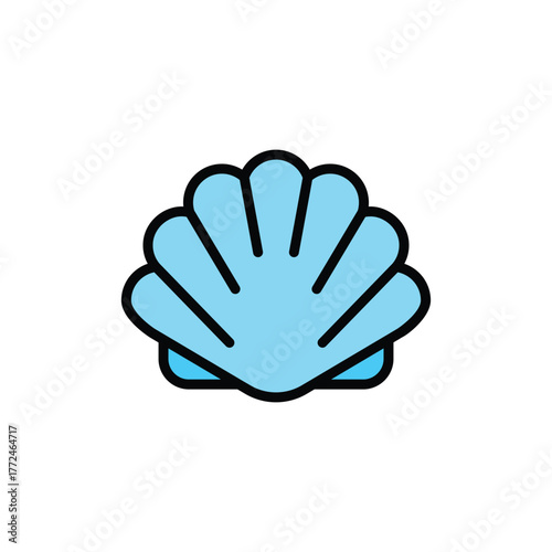 Light blue seashell illustration with black outline and radiating lines